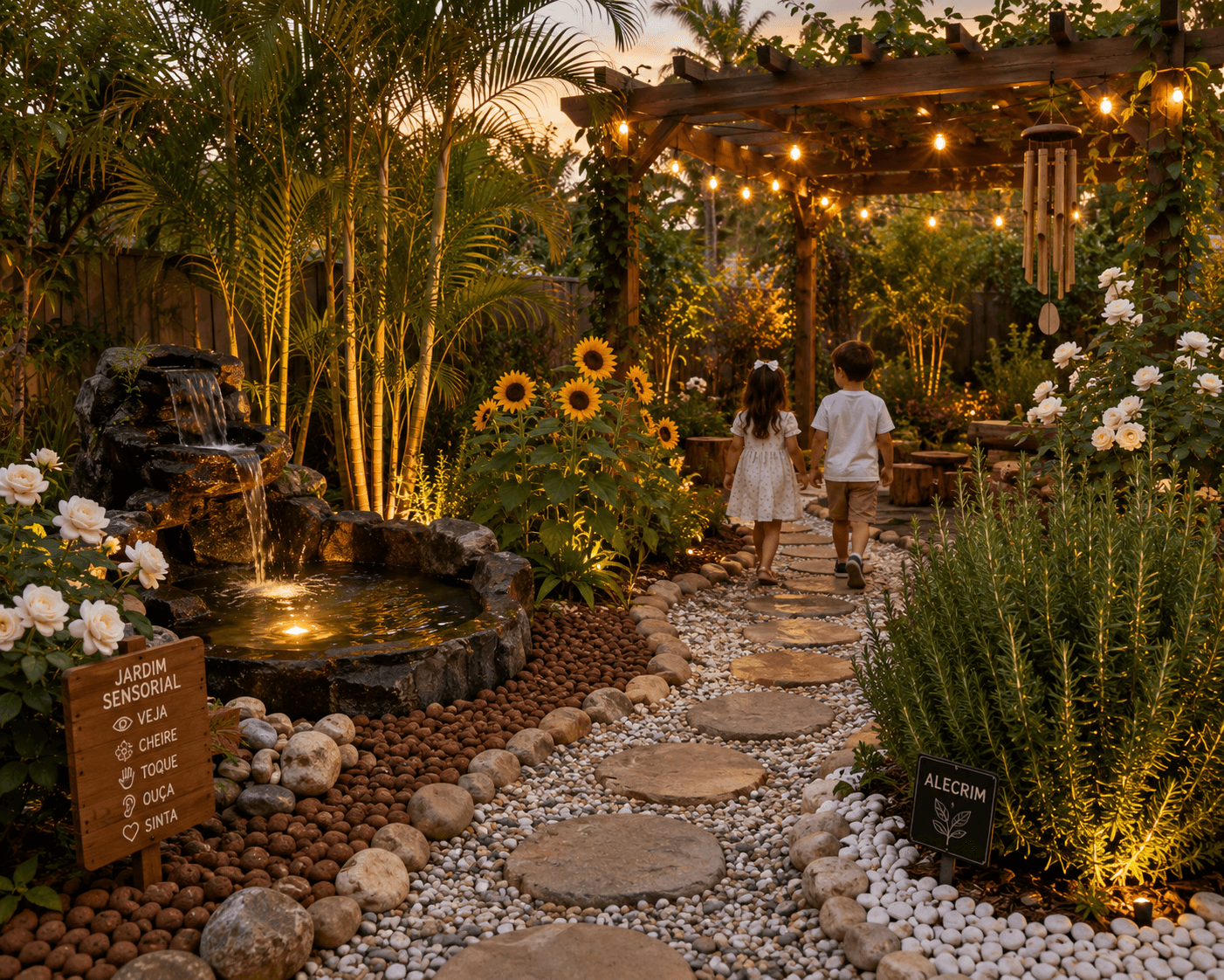 O jardim sensorial é para você aguçar seus 5 sentidos, tem que ser seguro, porque envolve paladar.